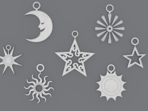 Sun - Moon - Stars - Printable 3D Pendants Modelo de Impressão 3D