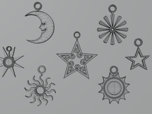 Sun - Moon - Stars - Printable 3D Pendants Modelo de Impressão 3D