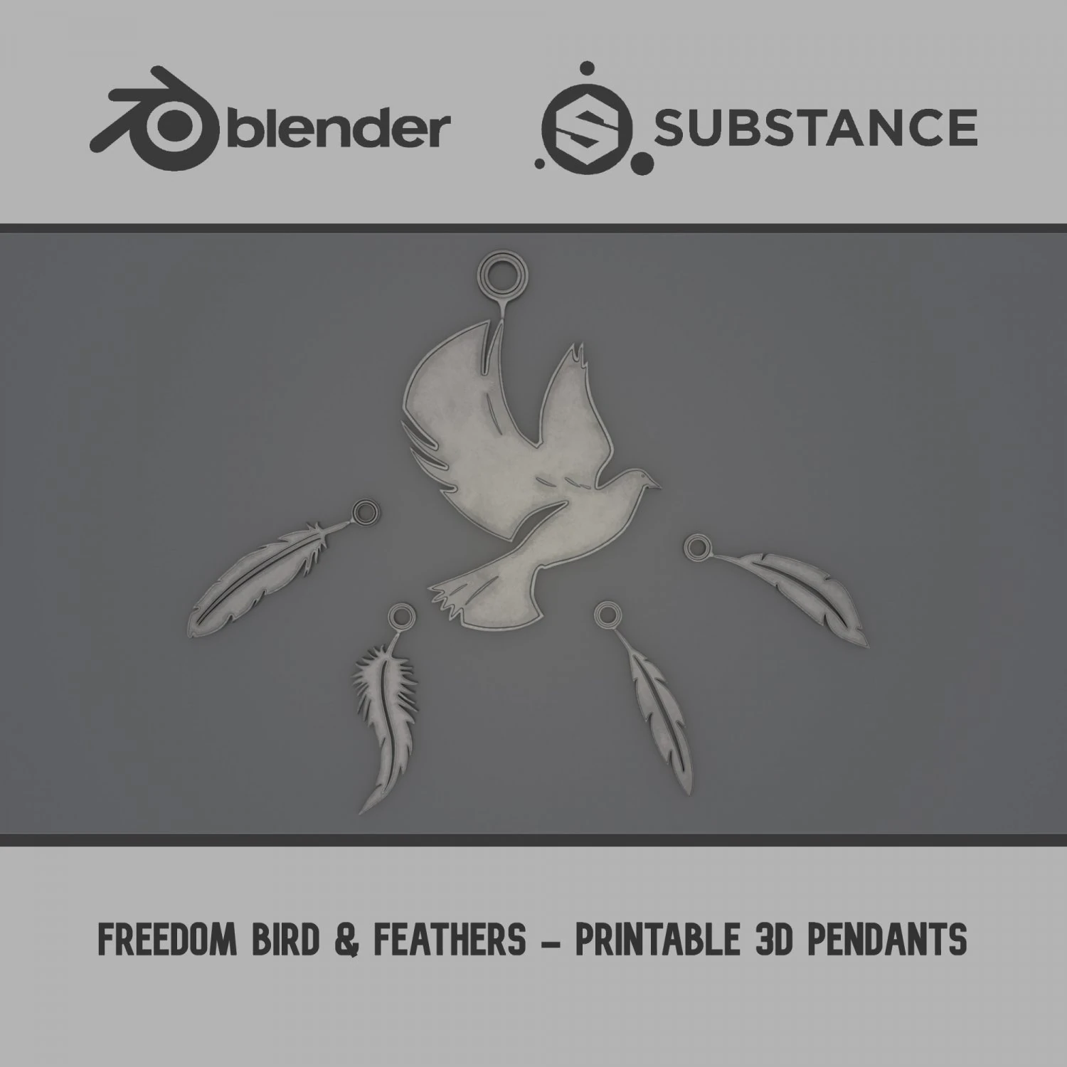 Freedom Bird Feathers - Printable Pendants 3D Print Model .c4d .max .obj .3ds .fbx .stl .blend