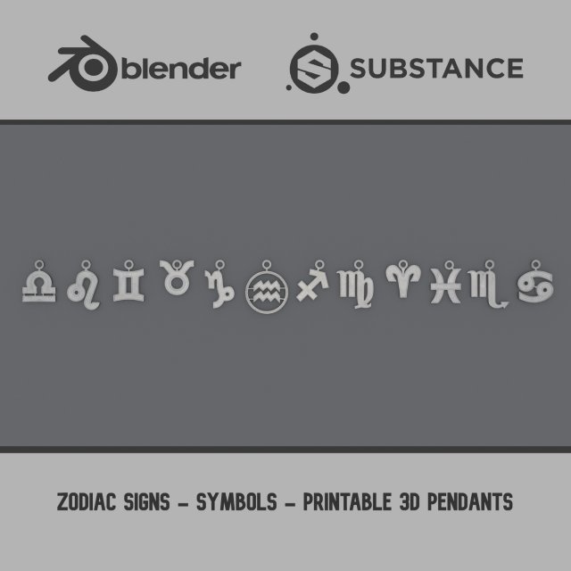 Zodiac Signs - SYMBOLS - Printable Pendants Model Cetak 3D .c4d .max .obj .3ds .fbx .stl .blend