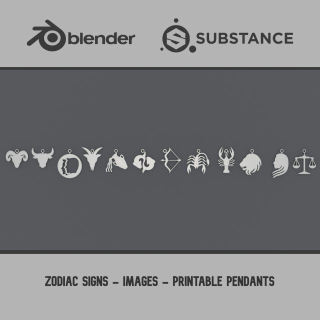 Zodiac Signs - IMAGES - Printable Pendants Model Cetak 3D .c4d .max .obj .3ds .fbx .stl .blend 