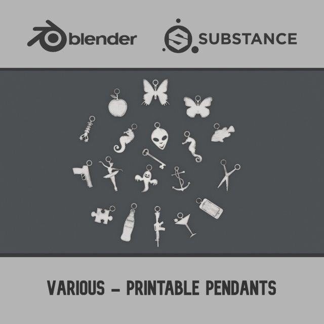 Various - Printable Pendants Modello di stampa 3D .c4d .max .obj .3ds .fbx .stl .blend 