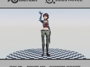 Army Girl - Mechanic Arm - Asymmetric Character Model 3D