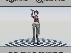 आर्मी गर्ल - मैकेनिक आर्म - असममित चरित्र 3D मॉडल