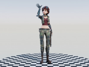 Army Girl - Mechanic Arm - Asymmetric Character 3D Model