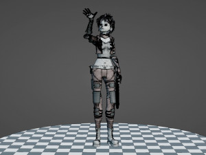 Army Girl - Mechanic Arm - Asymmetric Character 3D Model