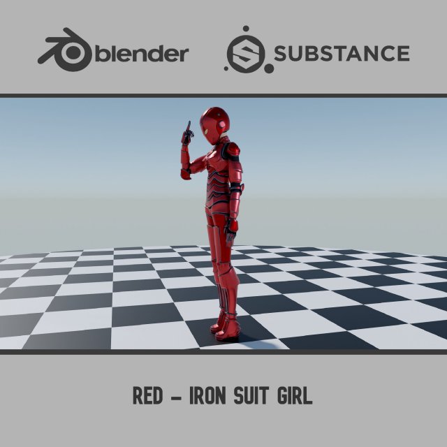 Red - Iron Suit Girl 3D मॉडल .c4d .max .obj .3ds .fbx .stl .blend