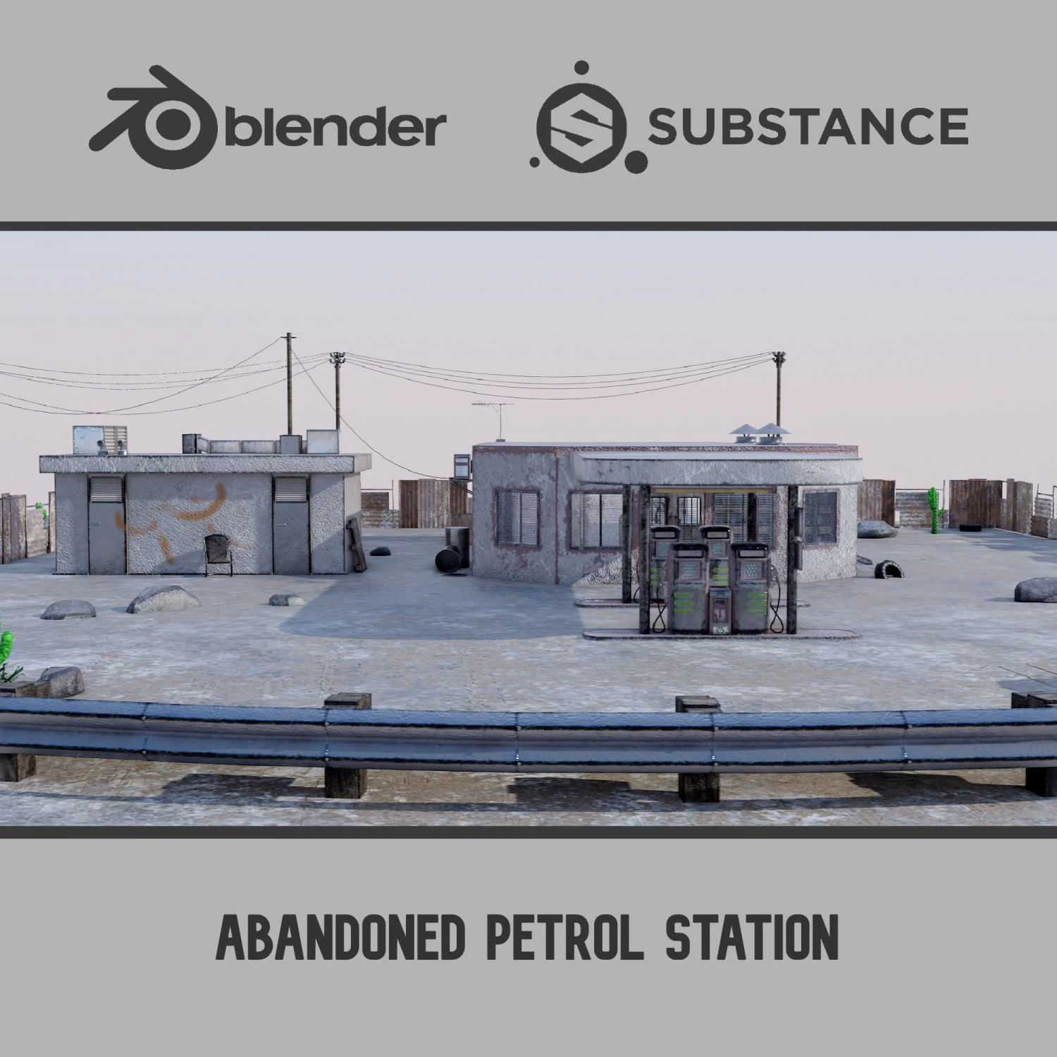 Abandoned Petrol Station 3D Model .c4d .max .obj .3ds .fbx .stl .blend 