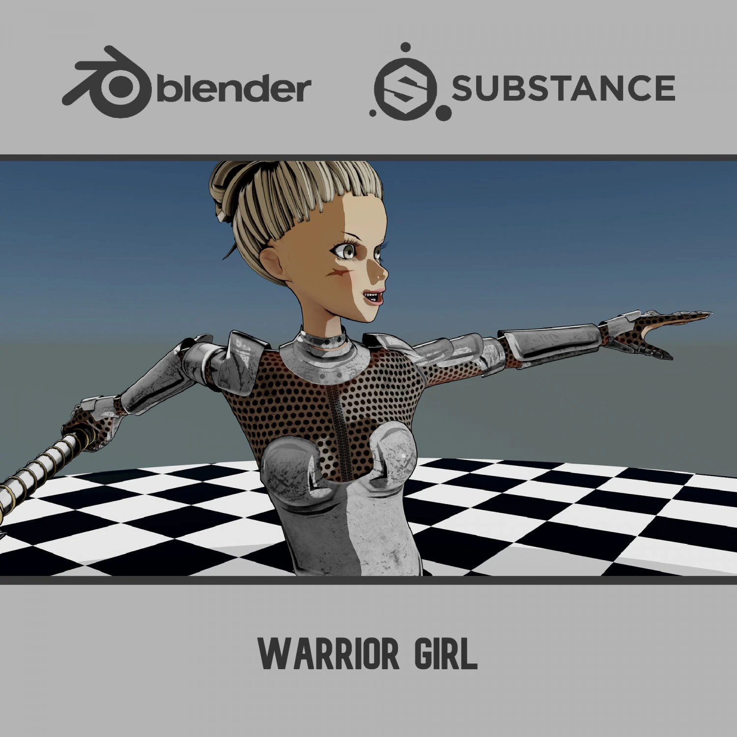 Warrior Girl 3D Model .c4d .max .obj .3ds .fbx .stl .blend 