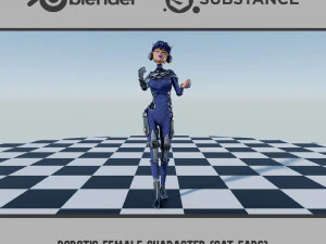 로봇 여성 캐릭터 고양이 귀 3D 모델