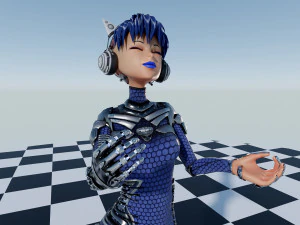 Robotic Female Character Cat ears 3D Model