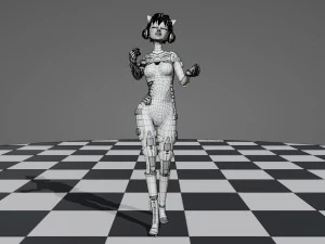 Robotic Female Character Cat ears 3D Model