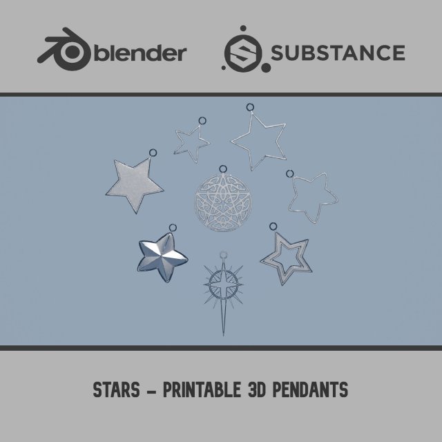 Stars - Printable Pendants 3D Print Model .c4d .max .obj .3ds .fbx .stl .blend 