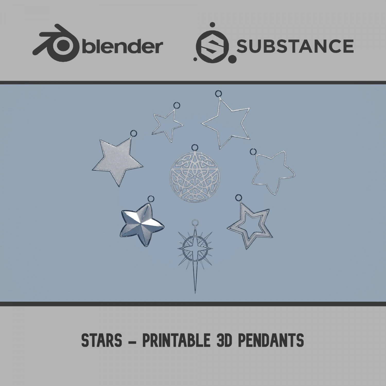Stars - Printable Pendants 3D Print Model .c4d .max .obj .3ds .fbx .stl .blend
