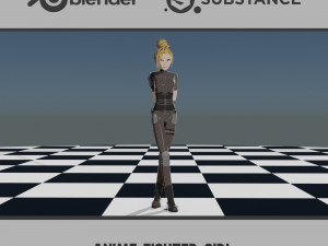 Anime Fighter Girl 3D Model