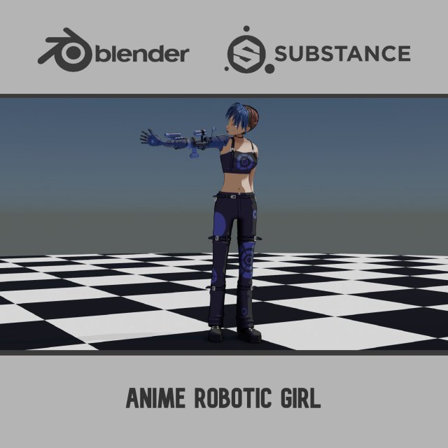 Anime Robotic Girl 3D Model .c4d .max .obj .3ds .fbx .stl .blend 