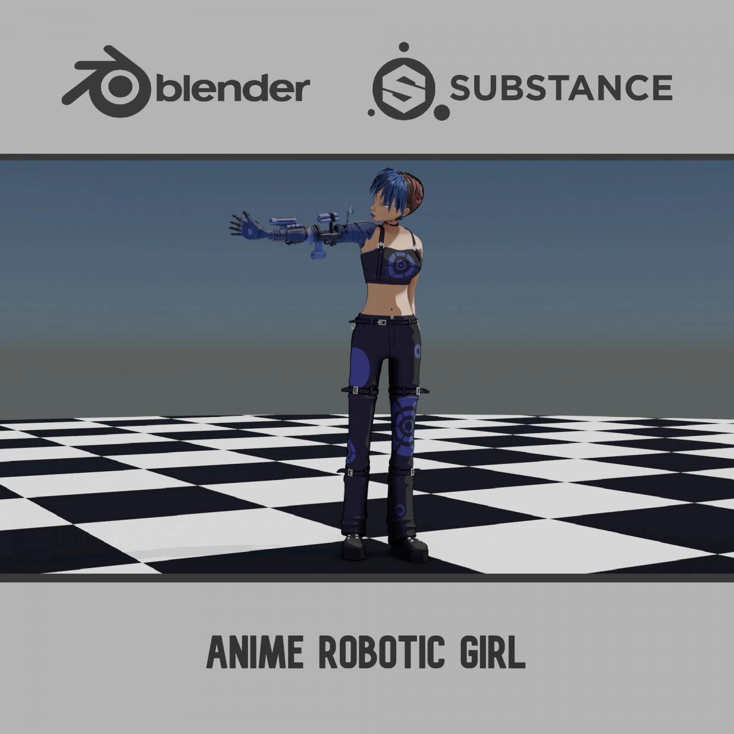 Anime Robotic Girl 3D Model .c4d .max .obj .3ds .fbx .stl .blend