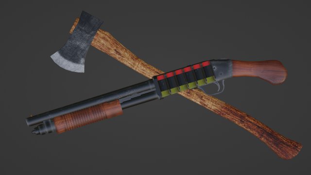Shotgunaxe 3D Model .c4d .max .obj .3ds .fbx .stl .blend 