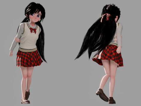 Stylized Female Student 3D Model