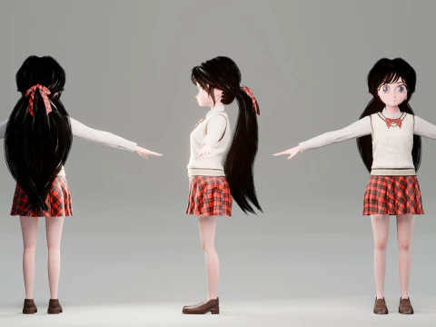 Stylized Female Student 3D Model