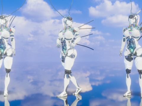 Futuristic Female Robot Modello 3D