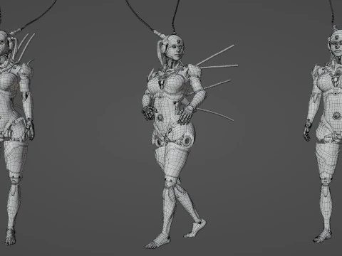 Futuristic Female Robot 3D Model