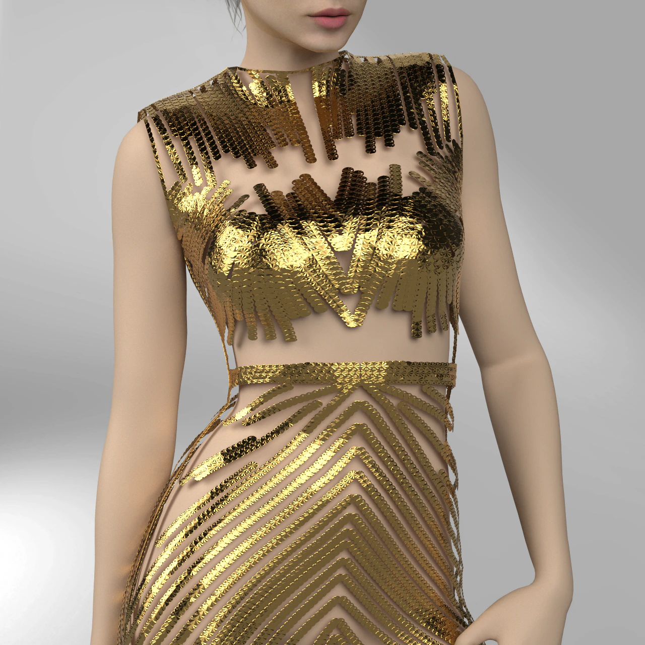 Elegan gold dress 3D Print Model .c4d .max .obj .3ds .fbx .stl .blend