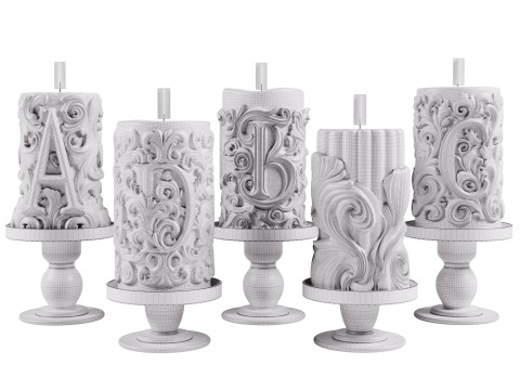 Decorative candle set-01 3D Model