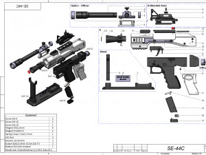 SE-44C Blaster - Star Wars - Printable - STL OBJ CAD bundle - Commercial Use 3D Print Model