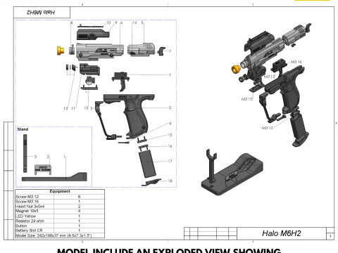 M6H2 Magnum - Halo - Printable - STL files - Personal Use Model do druku 3D
