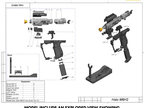 M6H2 Magnum - Halo - Stampabile - File STL - Uso personale Modello di stampa 3D