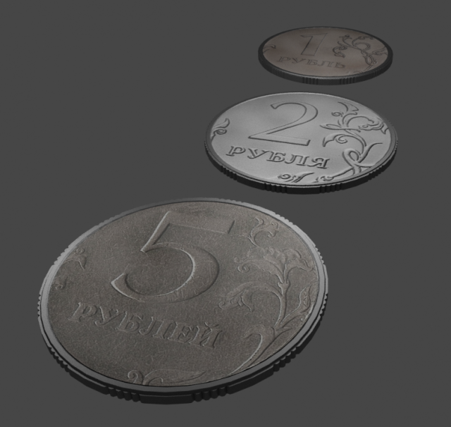 Russian coins 1 2 5 rubles 3D Model .c4d .max .obj .3ds .fbx .stl .blend 