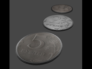 Russian coins 1 2 5 rubles 3D Model