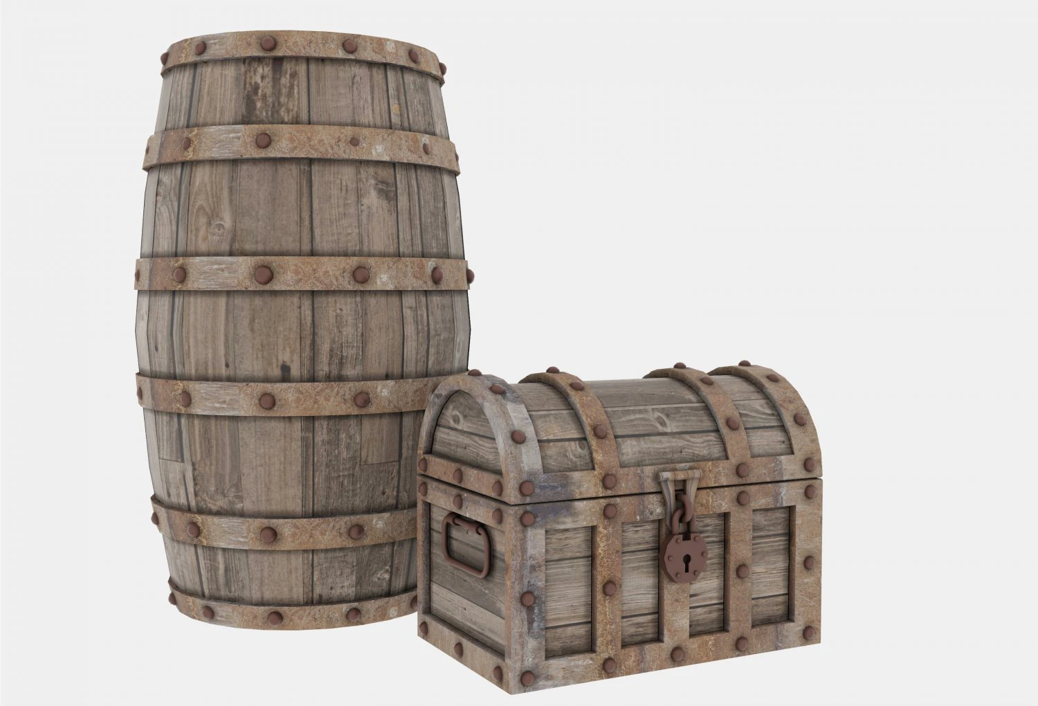 Chest barrel 3D Model .c4d .max .obj .3ds .fbx .stl .blend 