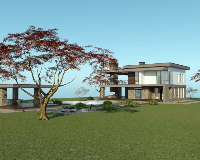 Villa for family 2 3D Модель .c4d .max .obj .3ds .fbx .stl .blend 