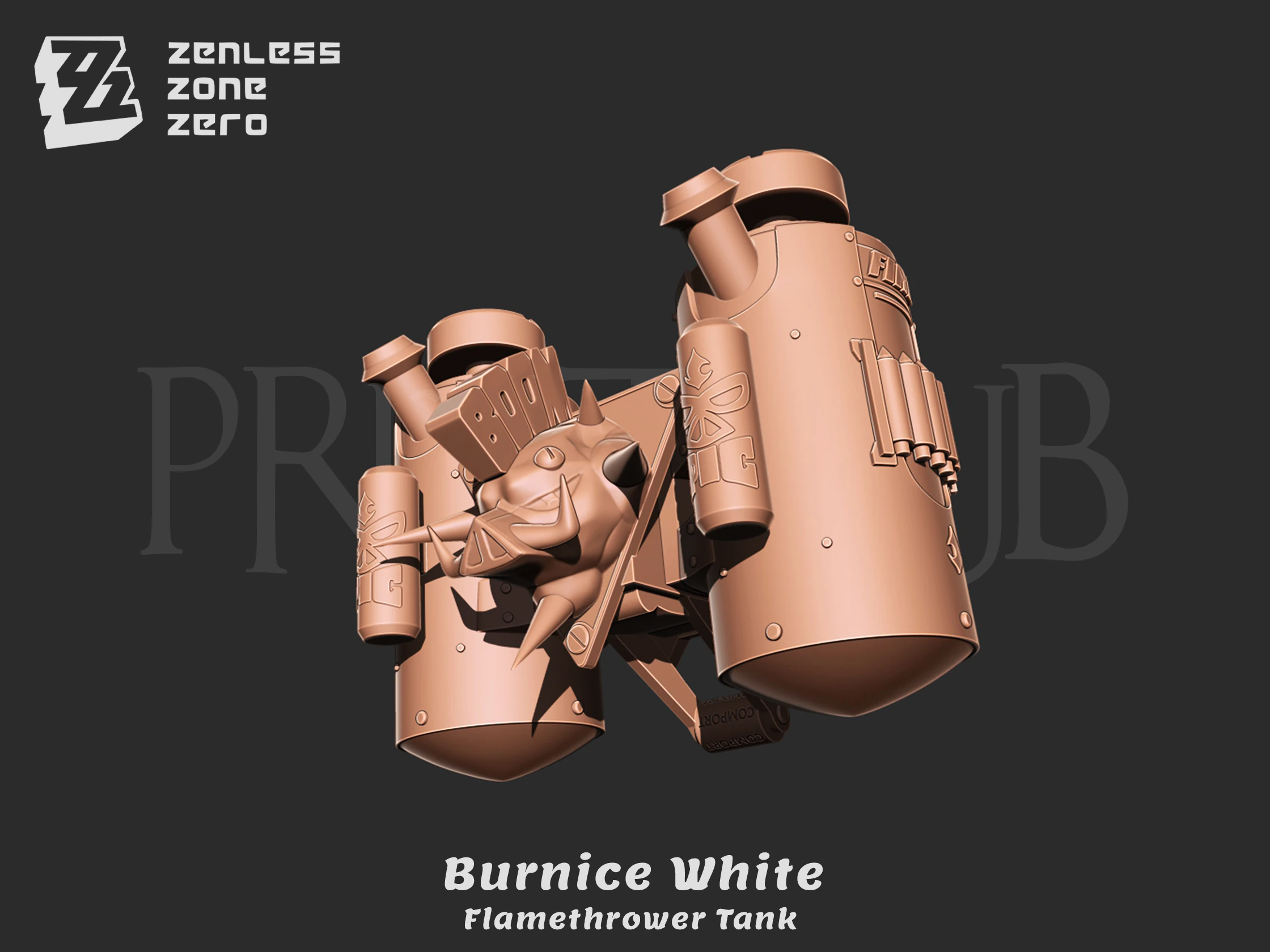 Burnice white Flamethrower Tank - Zenless zone zero cosplay 3D Print Model .c4d .max .obj .3ds .fbx .stl .blend