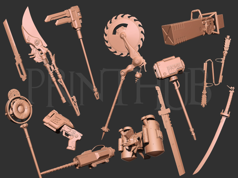 Zenless zone zero weapons Collection for cosplay 3D Print Model .c4d .max .obj .3ds .fbx .stl .blend 