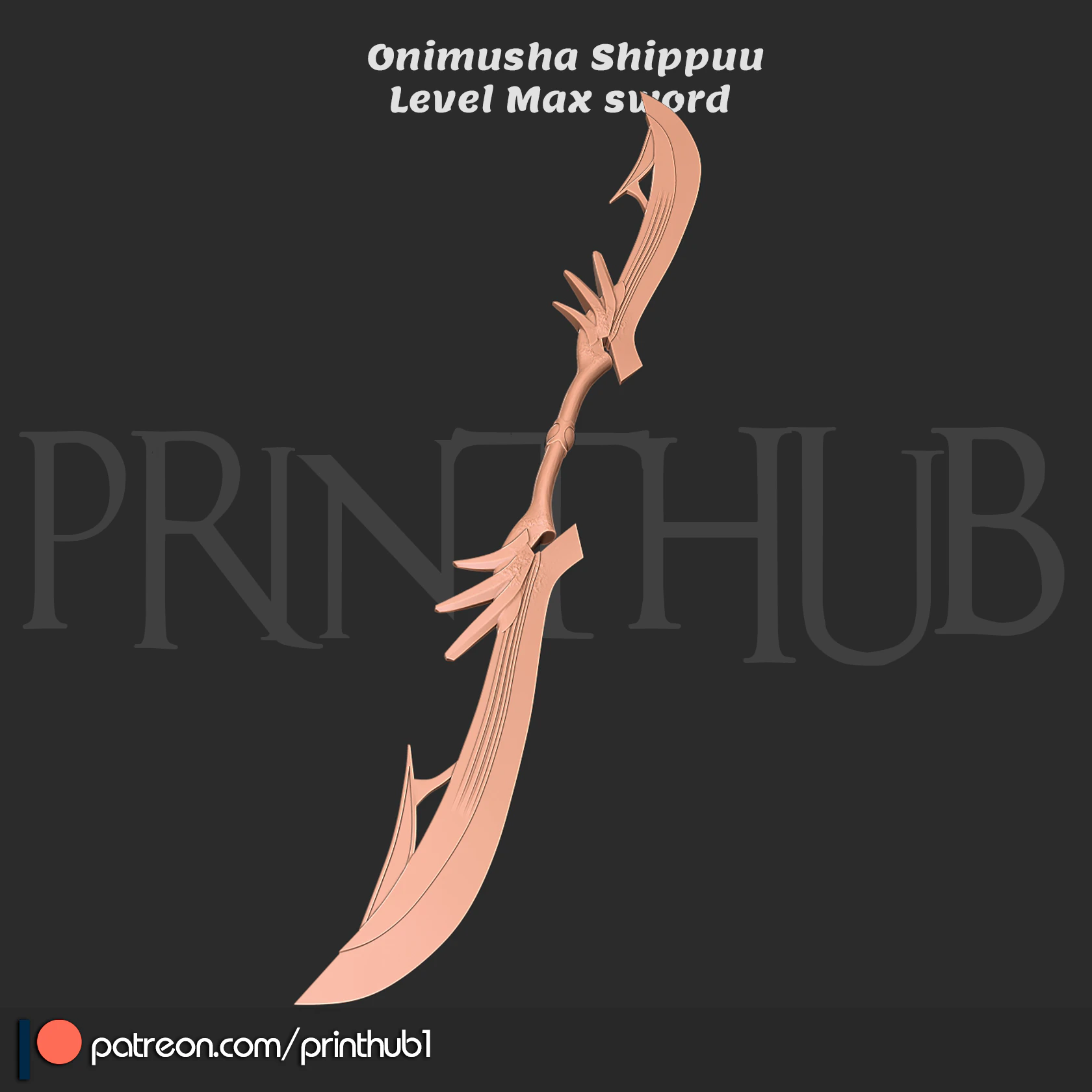 Shippuu Espada N&iacute;vel Max Onimusha Fan Art Cosplay Prop Arquivo STL Modelo de Impressão 3D .c4d .max .obj .3ds .fbx .stl .blend 