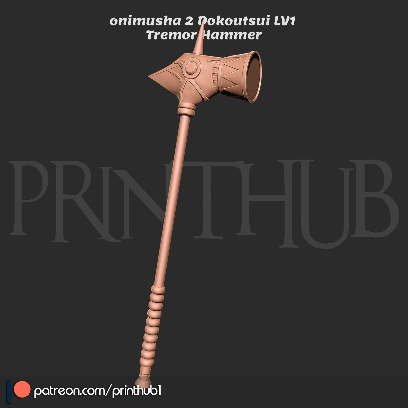 Dokoutsui Tremor Hammer Onimusha 2 Fan Art Cosplay Prop 3D Print Model .c4d .max .obj .3ds .fbx .stl .blend 