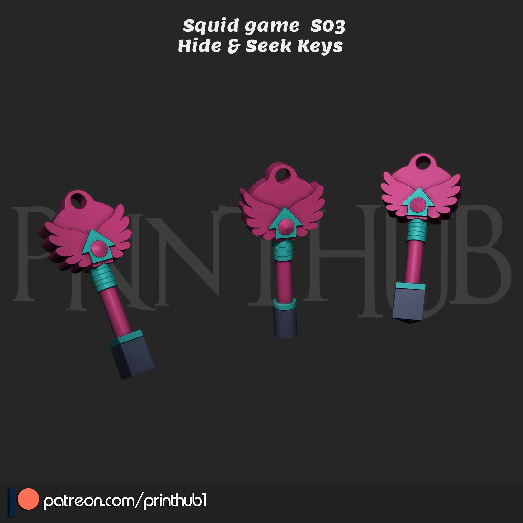 Squid Game Season 3 Hide Seek Game Keys High-Detail Cosplay Prop STL File 3D Print Model .c4d .max .obj .3ds .fbx .stl .blend