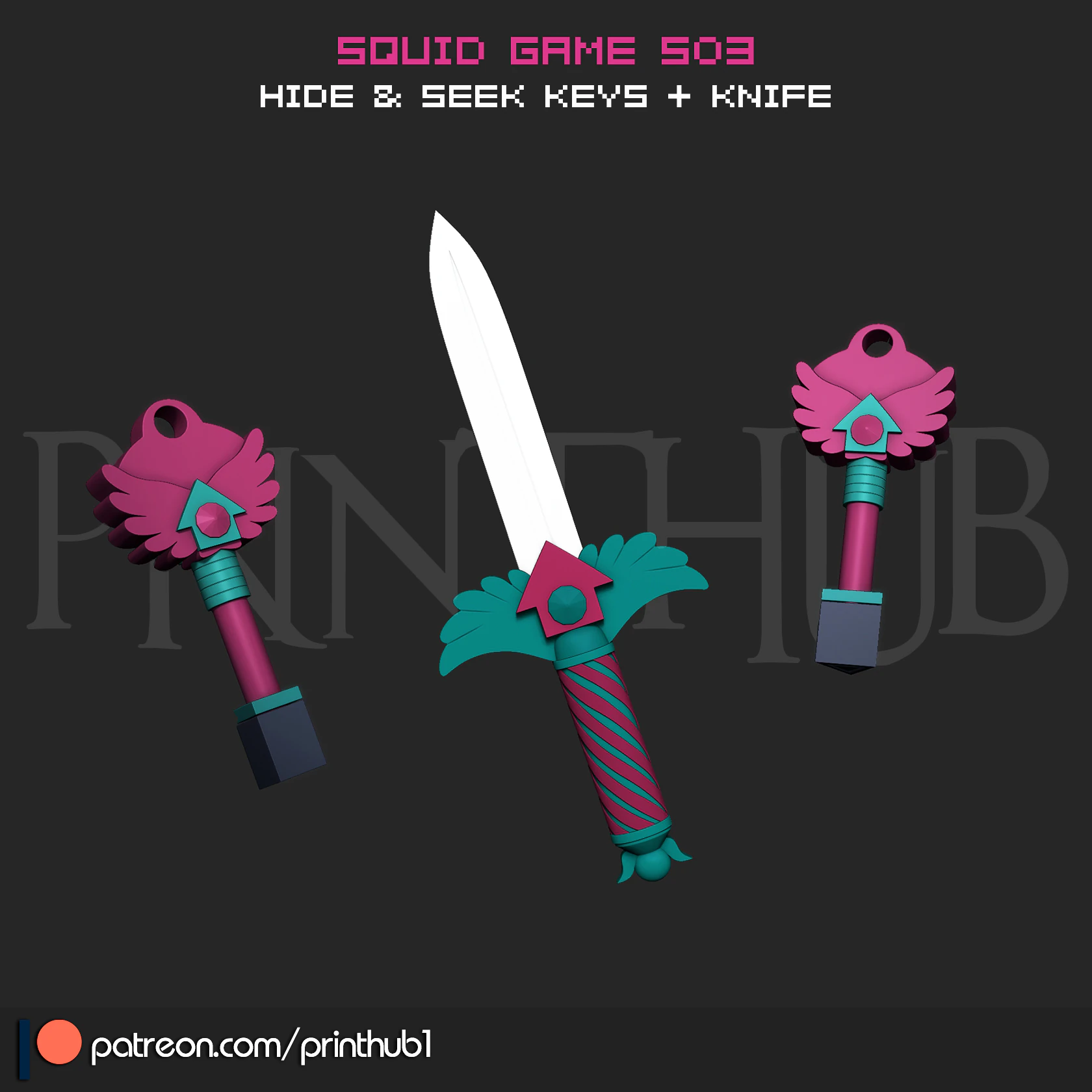 Squid Game Season 3 Hide Seek Knife Key Necklace Combo Cosplay STL Bundle 3D Print Model .c4d .max .obj .3ds .fbx .stl .blend 