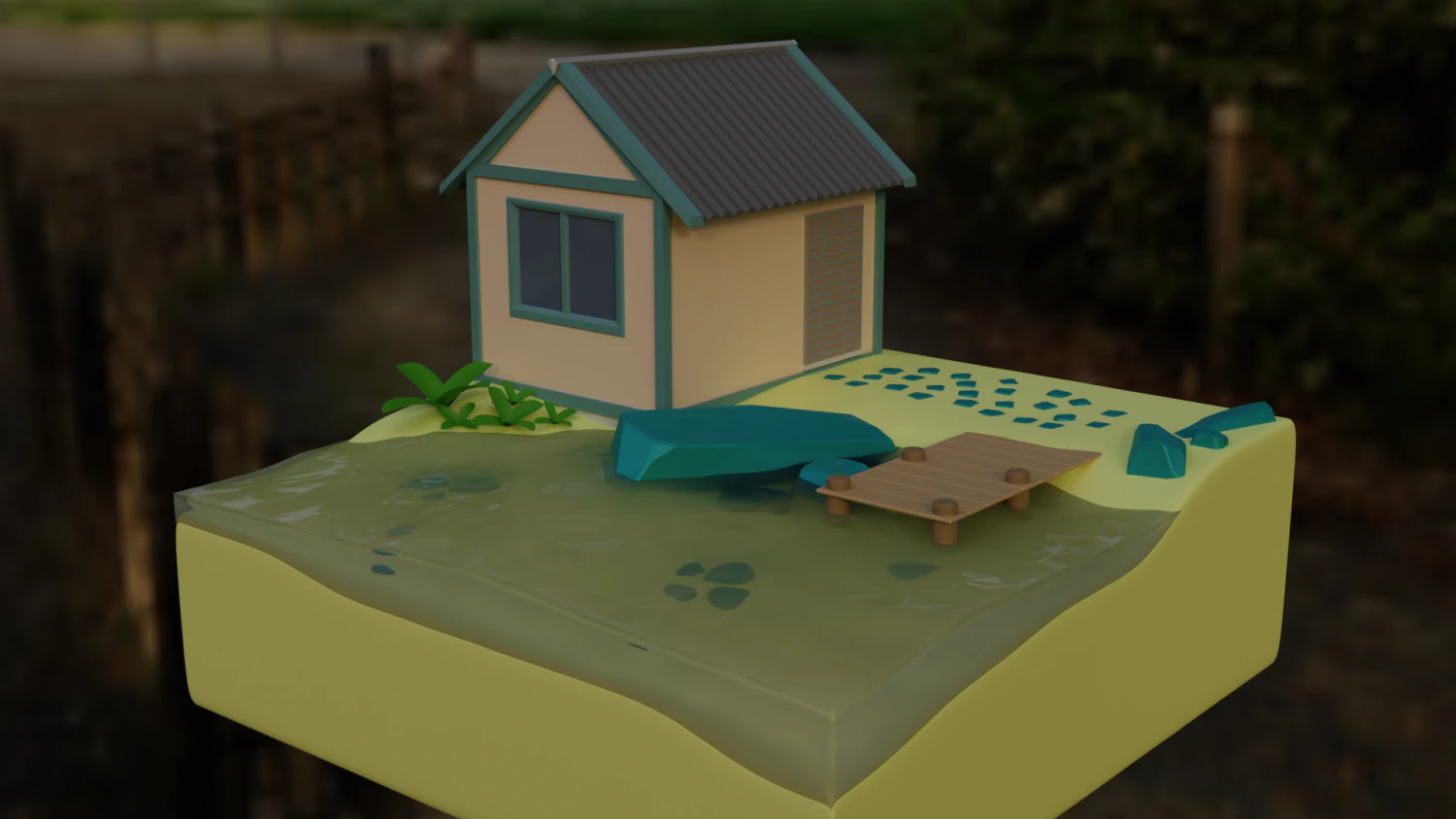 Beach House Pier 3D Model .c4d .max .obj .3ds .fbx .stl .blend