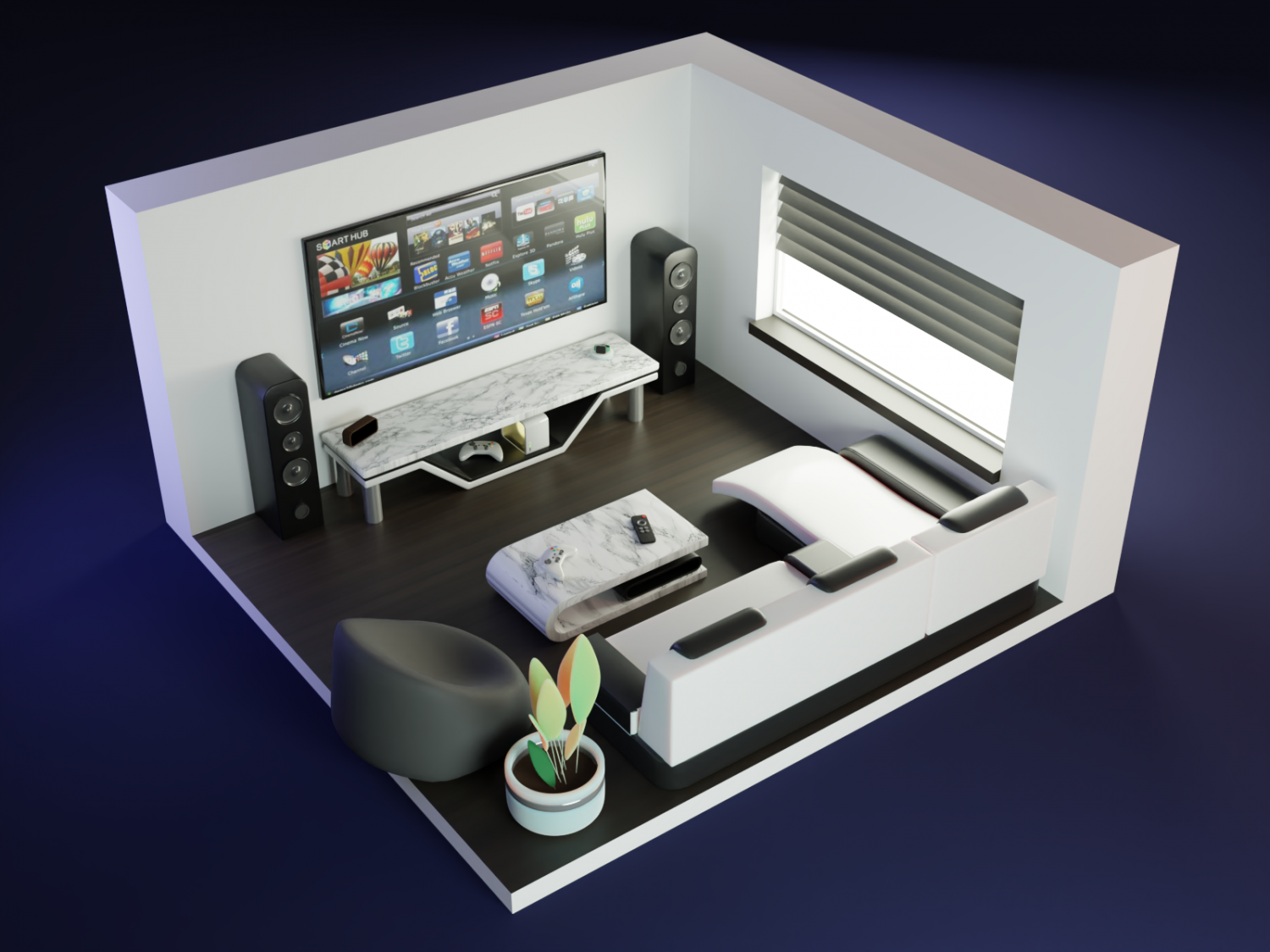 Gaming room 3D-Modell in Wohnzimmer 3DExport
