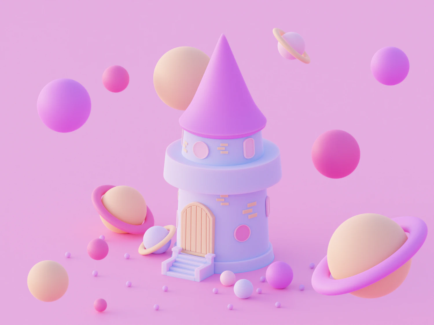 Pink castle 3D Model .c4d .max .obj .3ds .fbx .stl .blend 