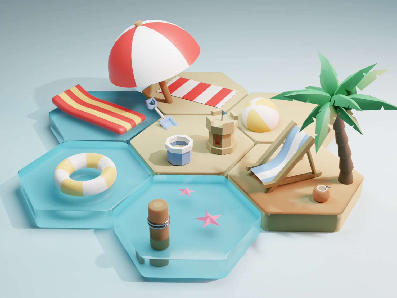 Summer scene 3D Model .c4d .max .obj .3ds .fbx .stl .blend 