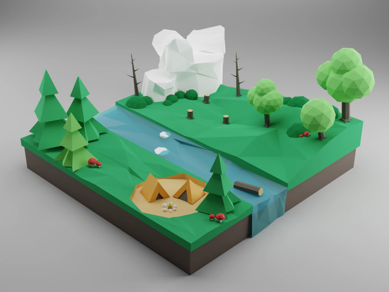 Forrest landscape Low-poly 3D Model .c4d .max .obj .3ds .fbx .stl .blend