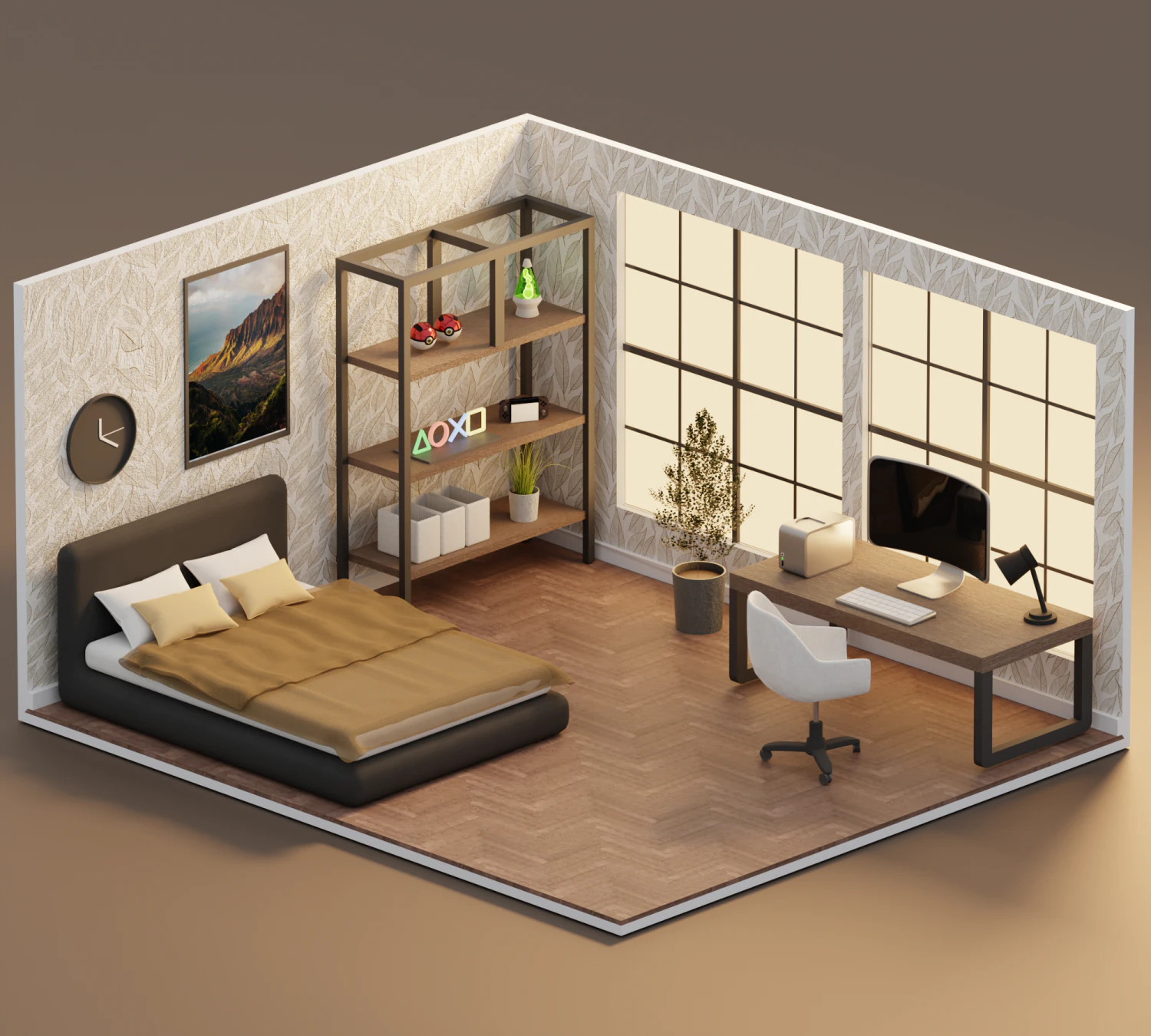 Bedroom interior design 3D Model .c4d .max .obj .3ds .fbx .stl .blend 
