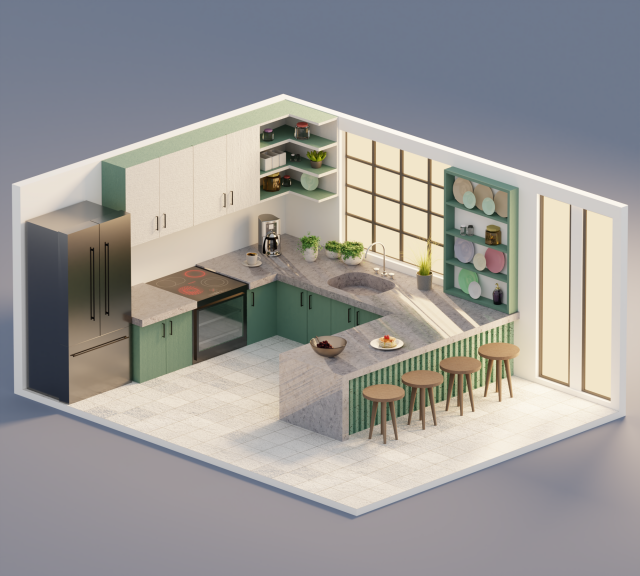 Kitchen interior design 3D 모델 .c4d .max .obj .3ds .fbx .stl .blend 