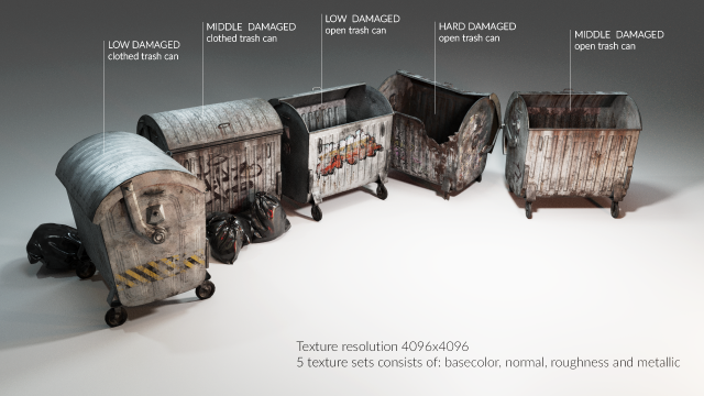 Lowpoly game-ready urban trash bin can Collection Pack 3Dモデル .c4d .max .obj .3ds .fbx .stl .blend 
