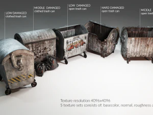 Lowpoly game-ready urban trash bin can Collection Pack 3D Model